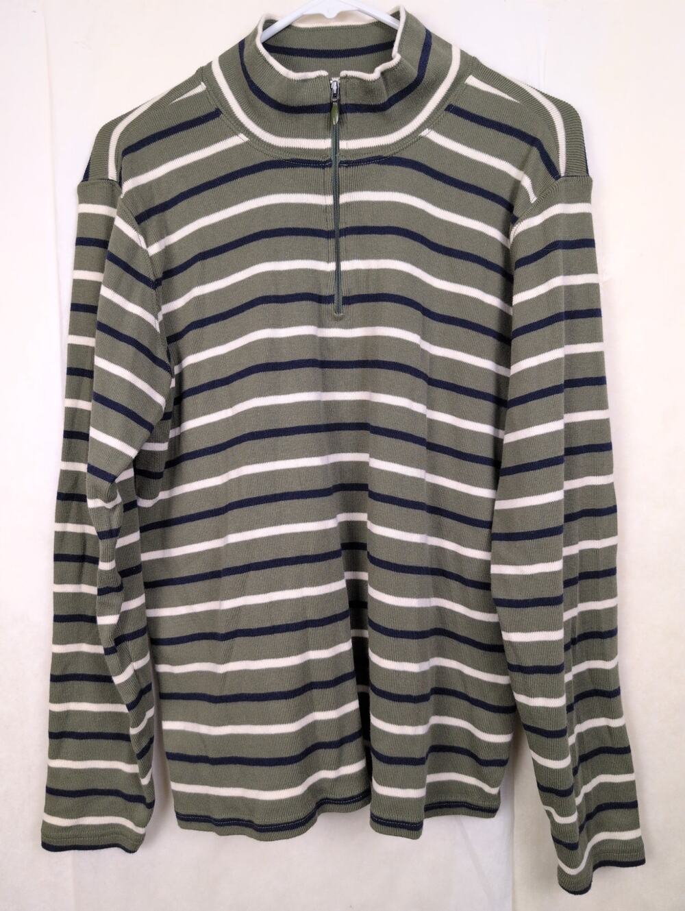 L.L. Bean green striped quarter zip top Size XL Outdoors Granola Girl Preppy